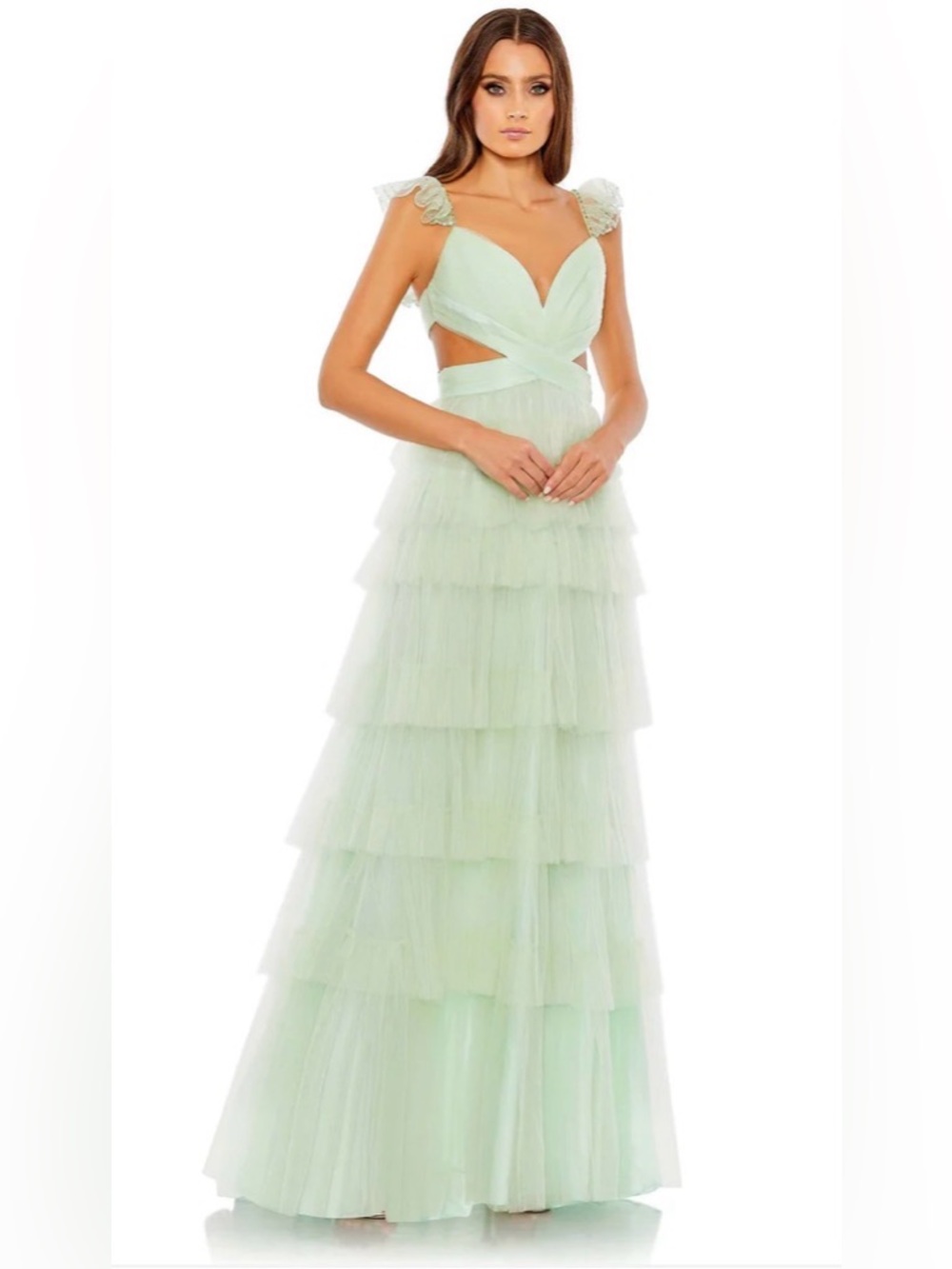 Tiered Tulle Gown in Pale Mint